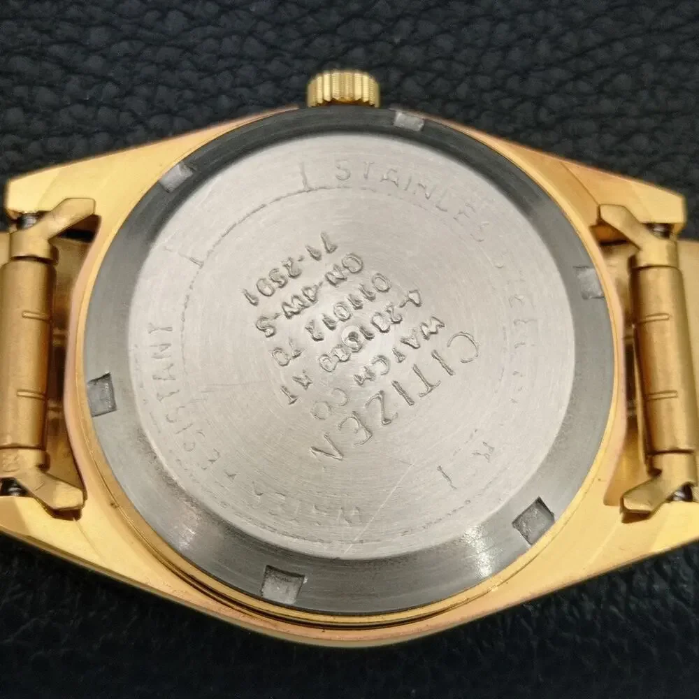 Vintage 1984 Citizen Automatic Mens Gold Watch W/daydate & Red accents